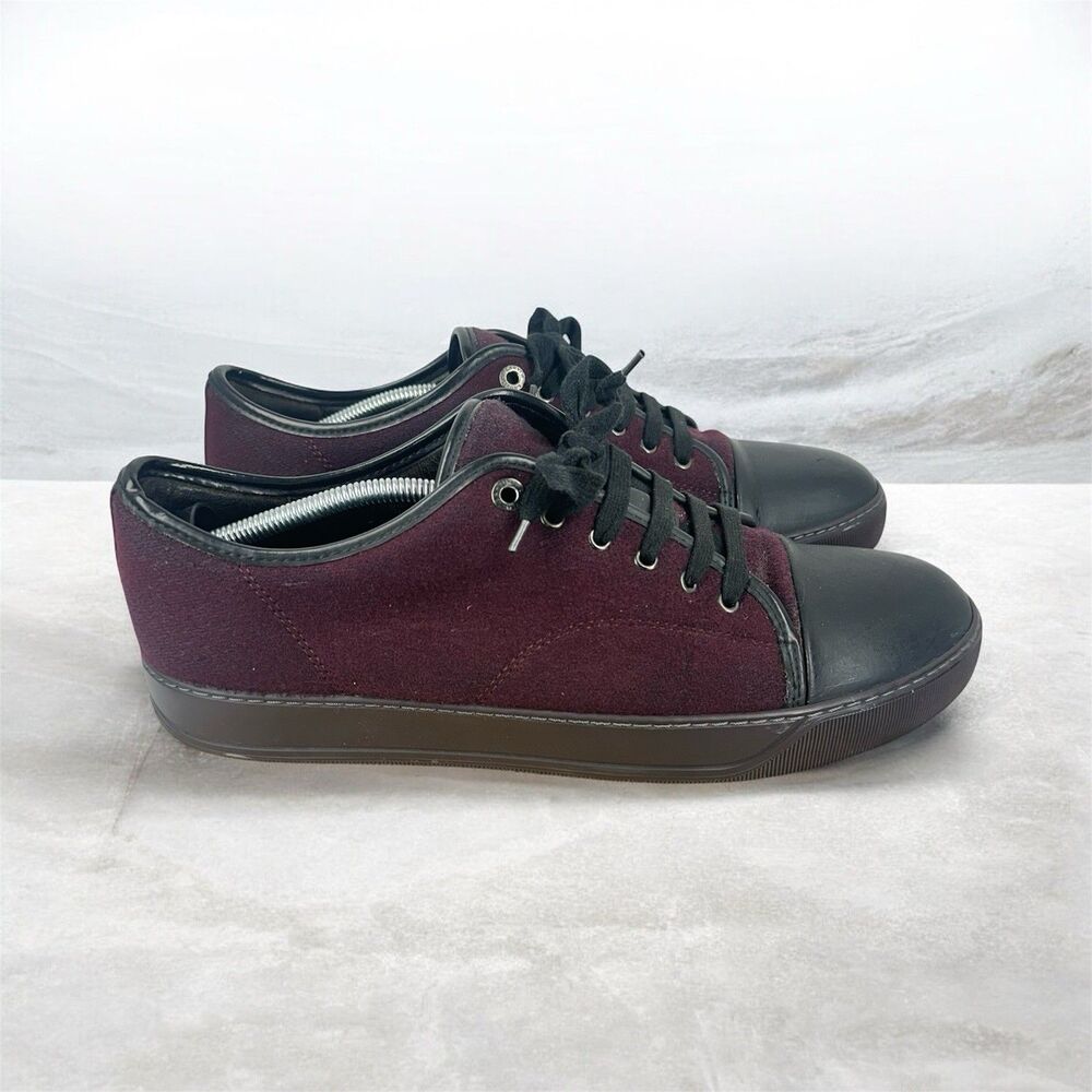 Lanvin DBB1 Suede And Patent Leather Sneakers Men's UK12 / US13 Toe Cap Burgundy